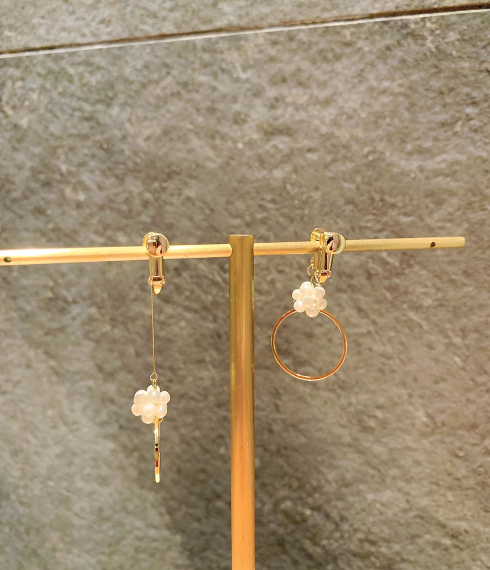 縮圖：Asymmetry clustered pearls drop clip on earrings (OC_1)
