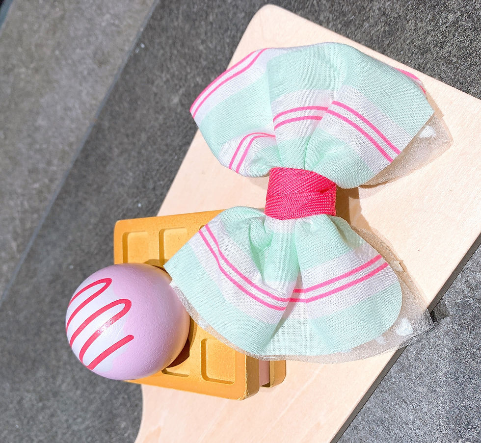 縮圖：Green bow with pink color stripe hair clip  (AG_4)