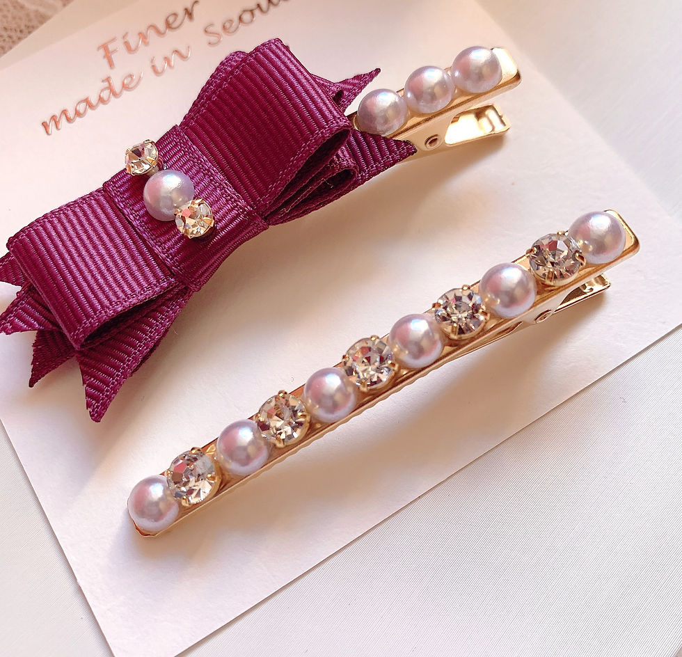 縮圖：Adorable Purple & Pearls Hair Clip Set (Dec_HC_6)