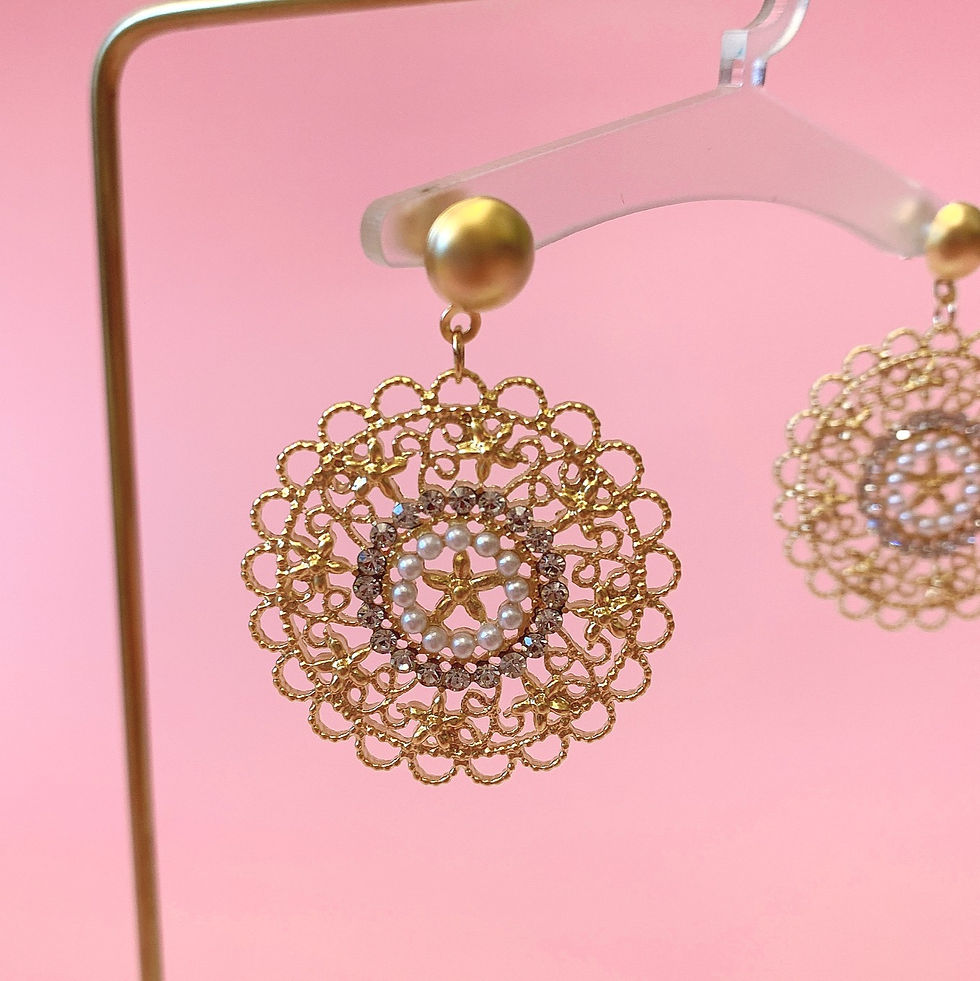 Thumbnail: Flower coin short and sparkling drop earrings (Mar_39)