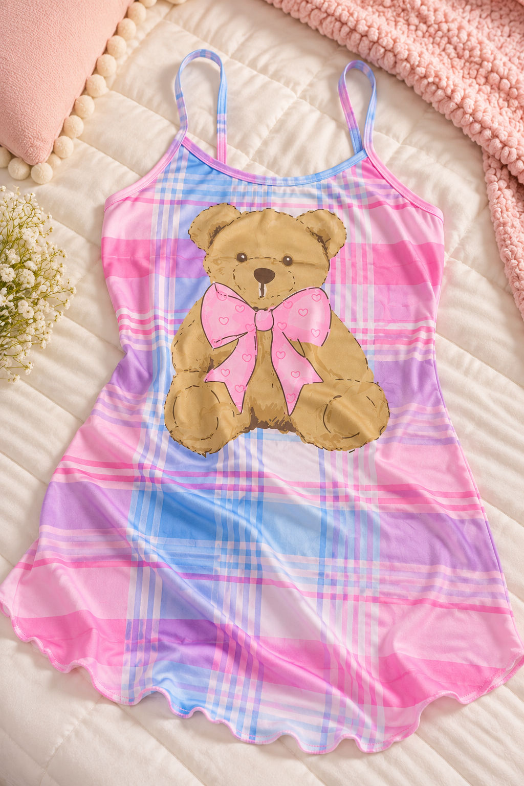 Camisola Alcinha Urso Laço – Rosa