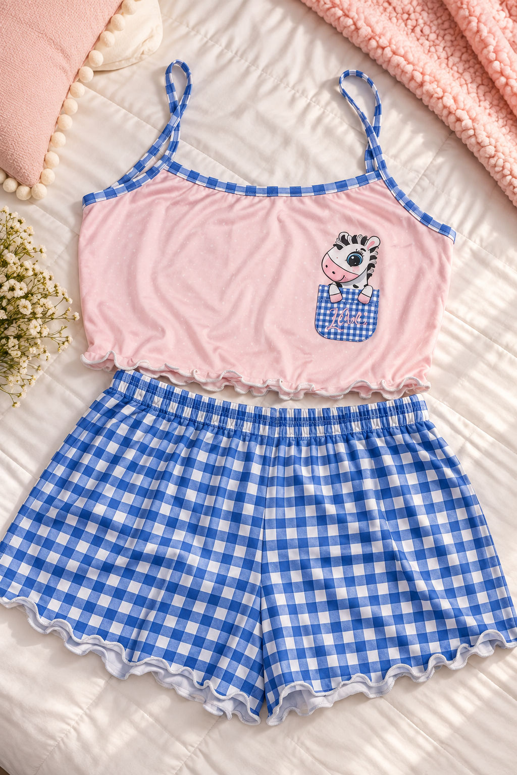 Conjunto Alcinha Zebra Xadrez – Rosa & Azul