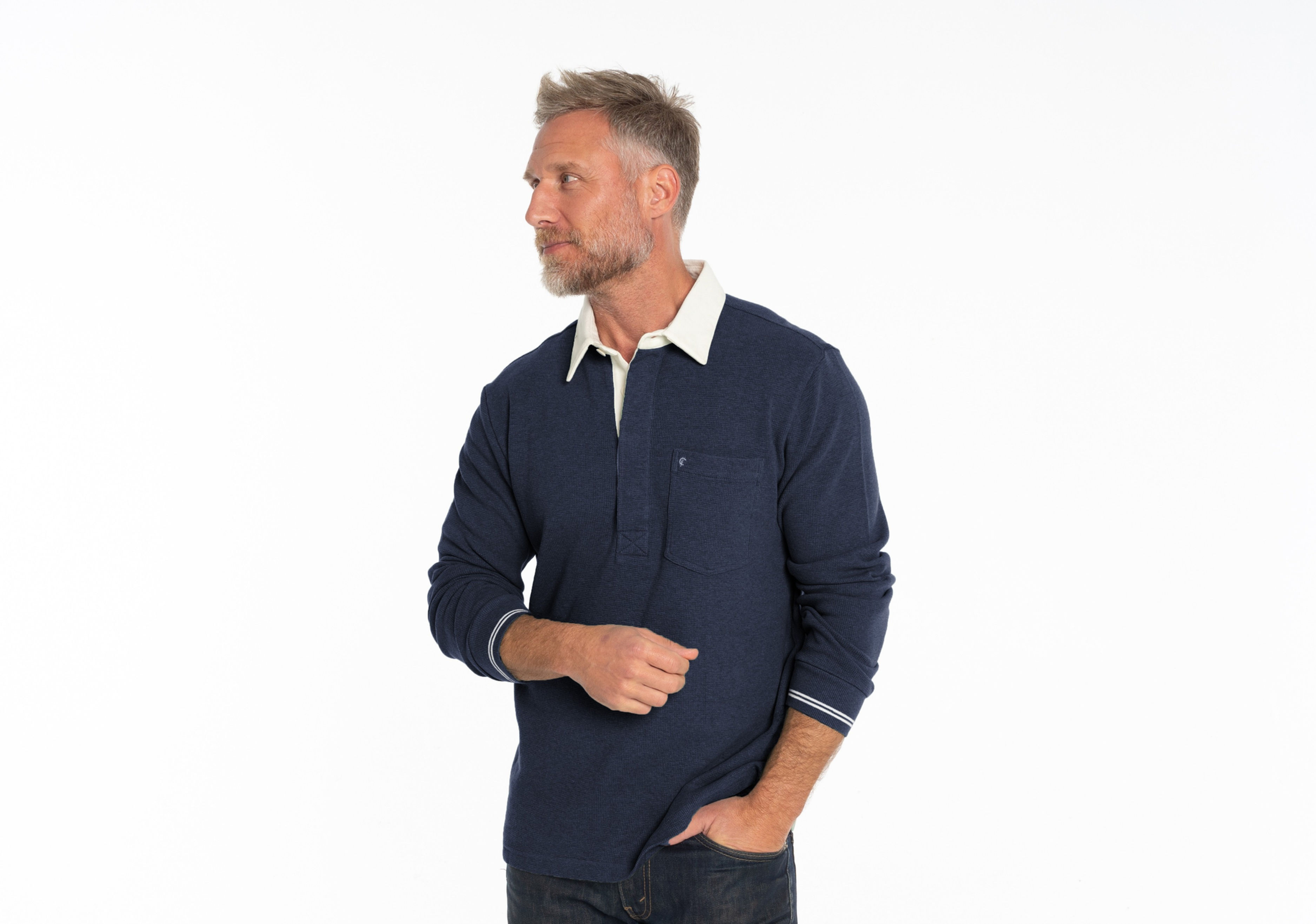 Criquet-Waffle Rugby Shirt-Heather Navy