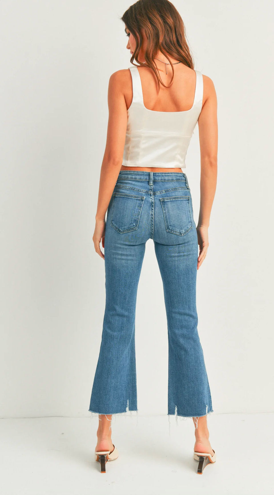 Thumbnail: JUST USA -THE FRAYED CROP FLARE-MEDIUM DENIM