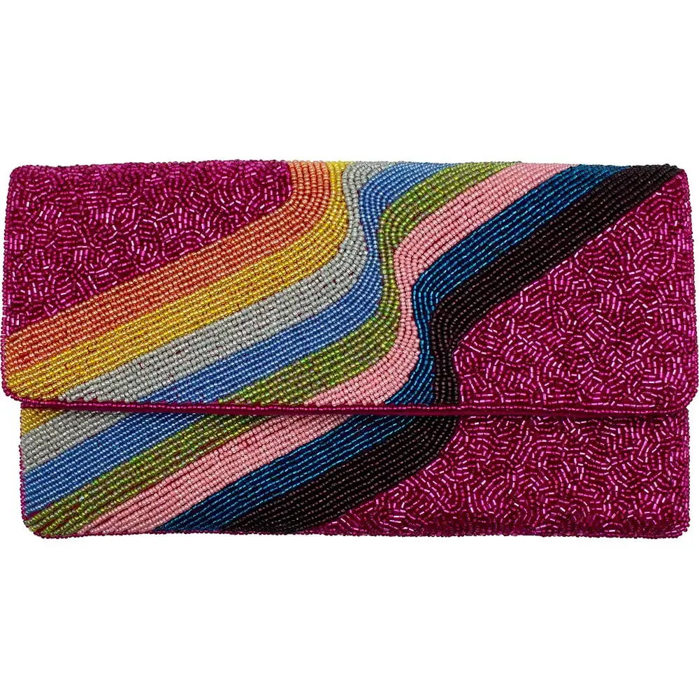 Fuchsia Rainbow Beaded Clutch