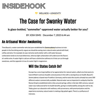 Insidehook, Water Sommelier, Timo Bausch, Doran Binder, Michael Mascha, Jamal Quereshi, Svalbardi