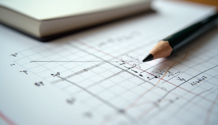 Close-up view of a graph plotting mathematical functions on graph paper
