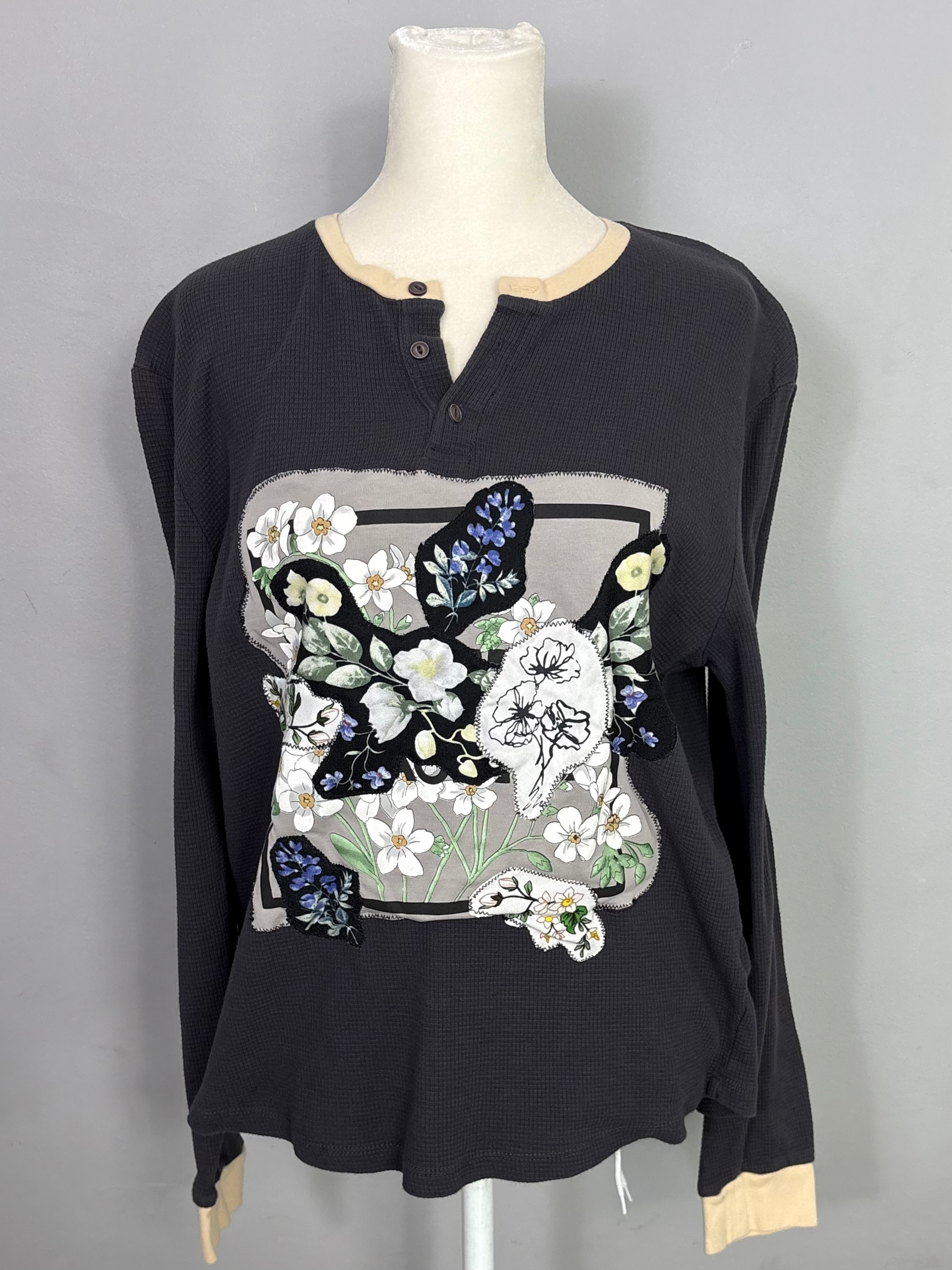 Gray Flowers Waffle Knit Long Sleeve