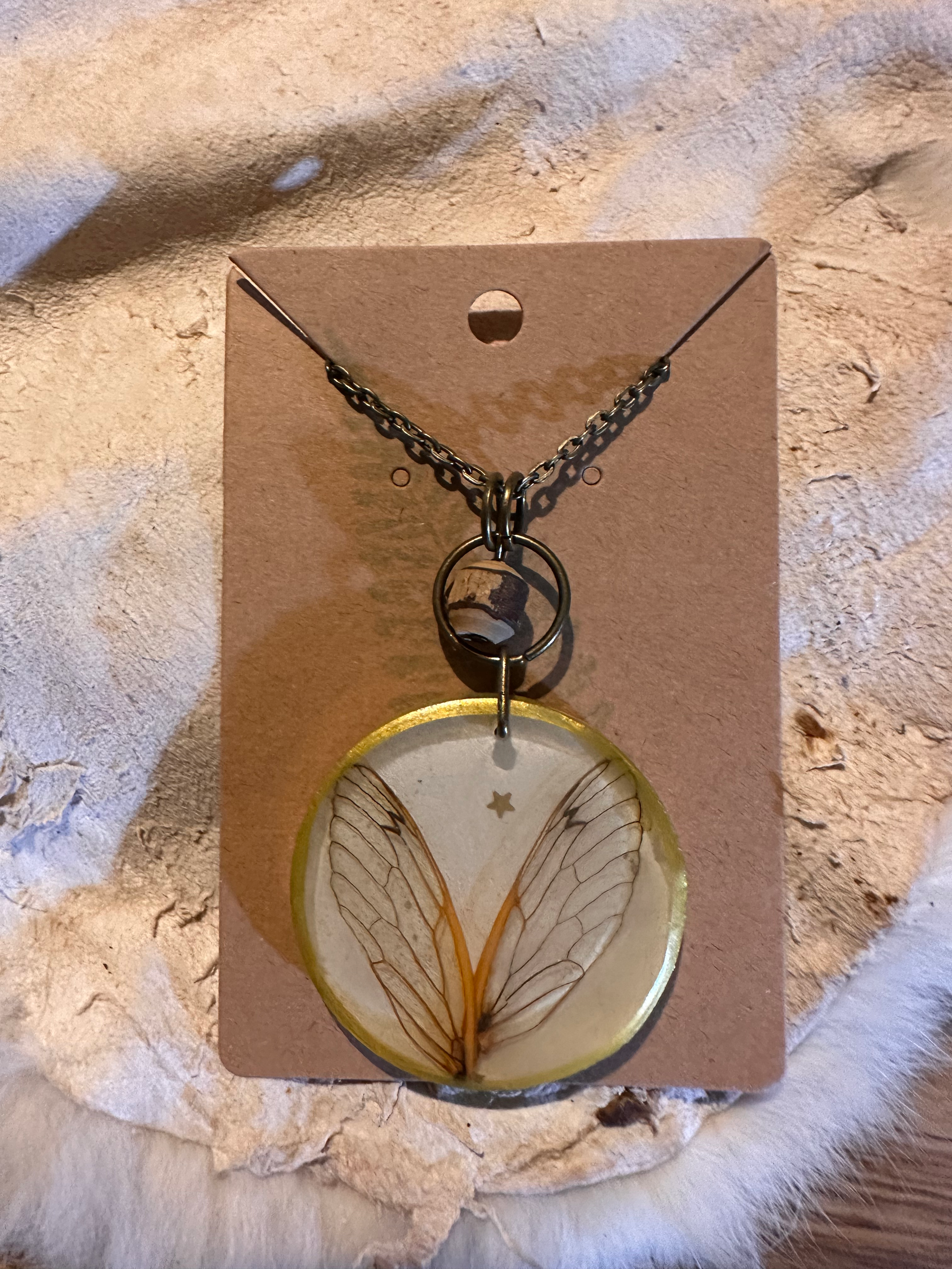 Large circle cicada wing necklace