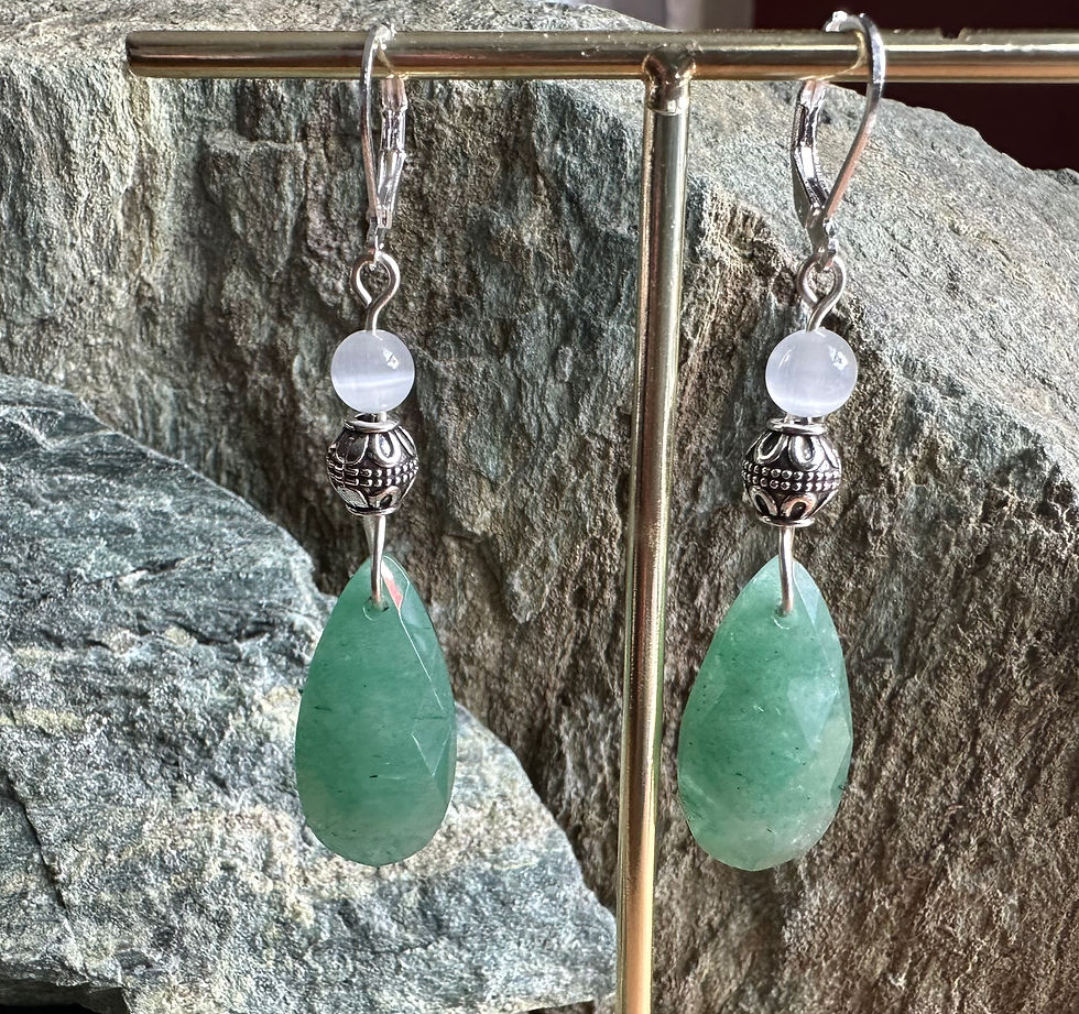 Thumbnail: Green Adventurine and Selenite stone drop earrings