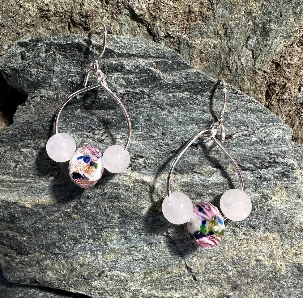 Thumbnail: Lampwork floral bead with milky quartz