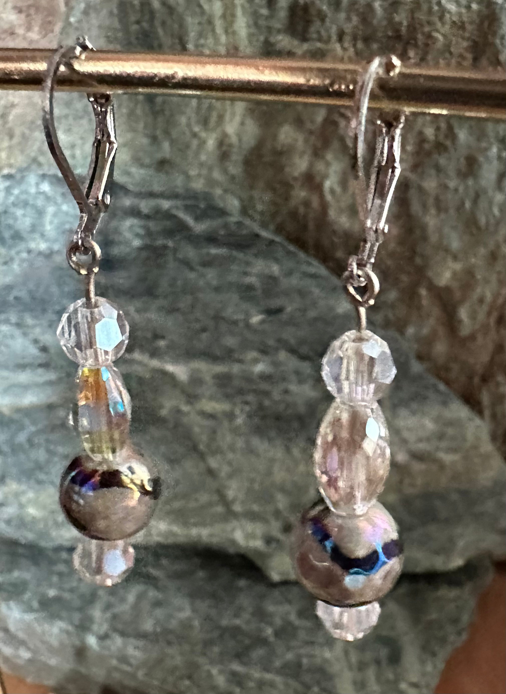 Fancy jasper sparkle crystal earrings 