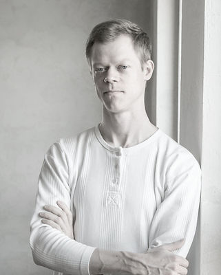 portrait of the artist in black and white