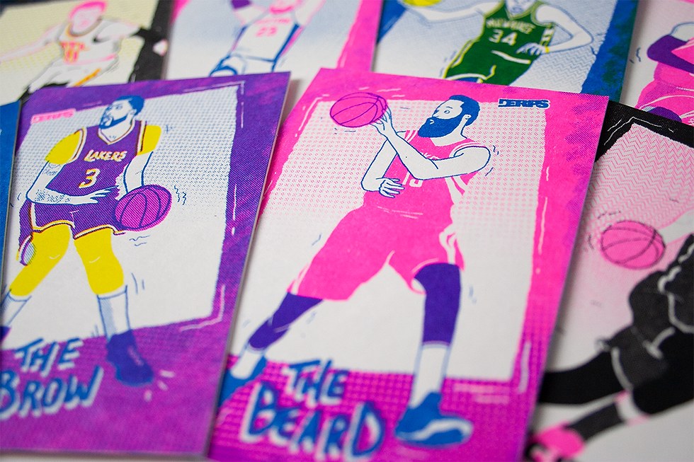 Thumbnail: "Derps" Risograph, Basketball  Trading Cards