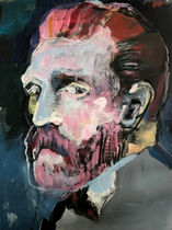 Abstraktes Portrait „Vincent“ in expressiver, figürlicher Acrylmalerei; inspiriert von Van Gogh; historische Malereianklänge; Acryl auf Karton; entstanden in Mannheim.