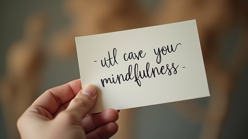 Close-up of a hand holding a mindfulness card with a positive message