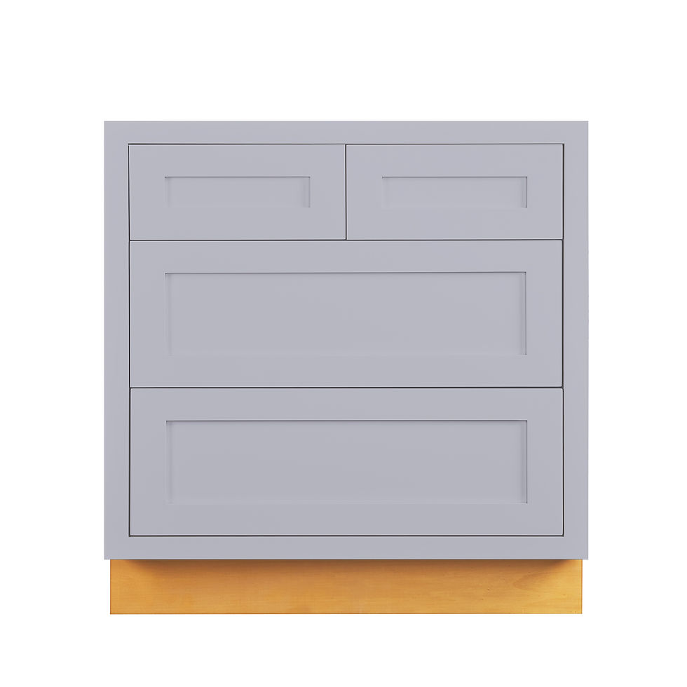 RTA Inset Light Grey Shaker 4-Drawer Base Cabinet - 33”W x 34-1/2”H x 24”D