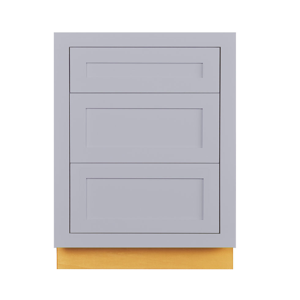 RTA Inset Light Grey Shaker 3-Drawer Base Cabinet - 24”W x 34-1/2”H x 24”D
