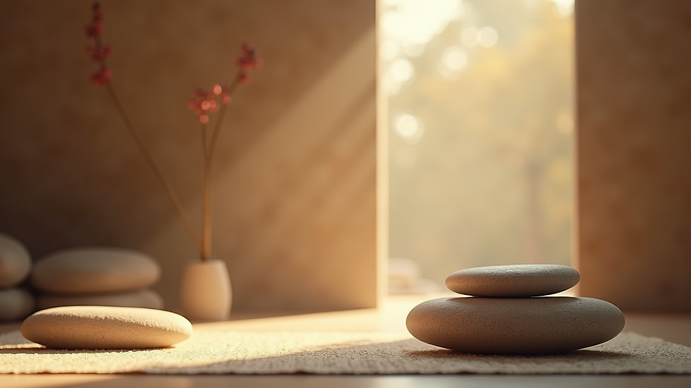 Close-up view of a serene meditation space with soft lighting