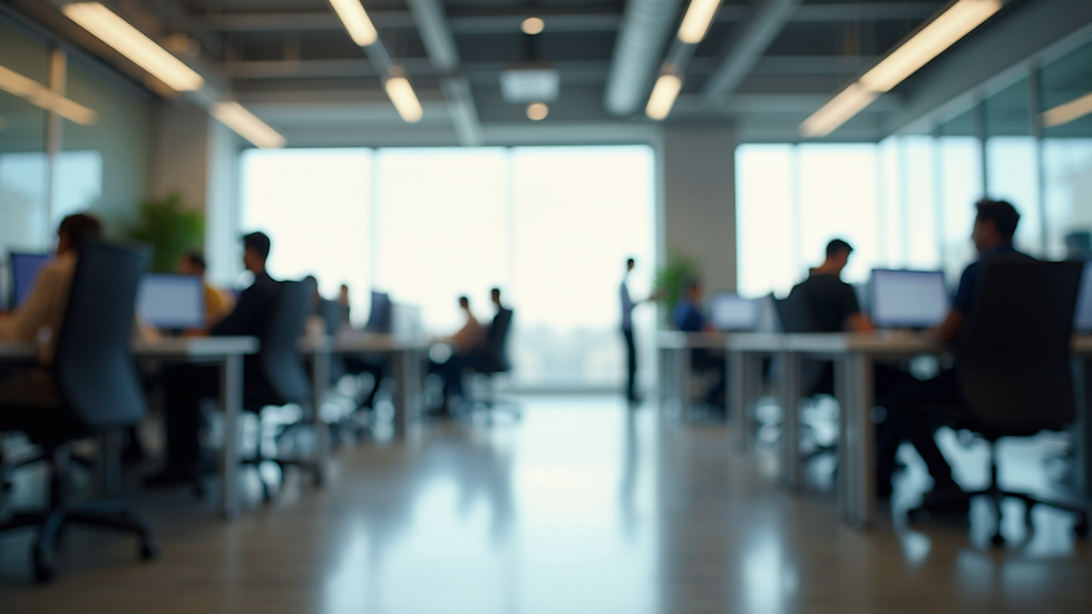 Eye-level view of a modern office workspace