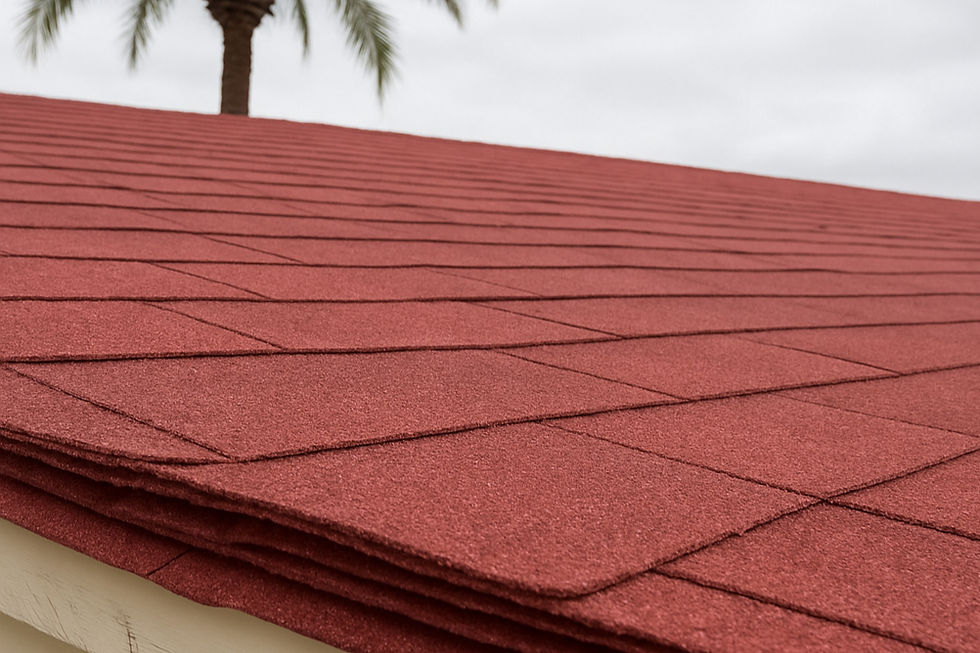 Two Layers of old red asphalt shingles in Ormond Beach, FL
