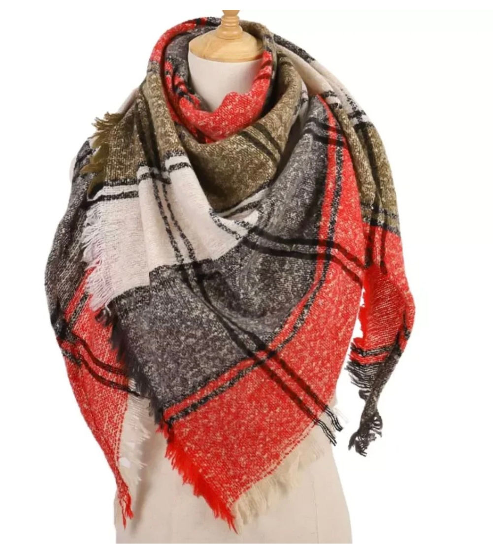 Red Plaid Blanket Scarf (Oversized)