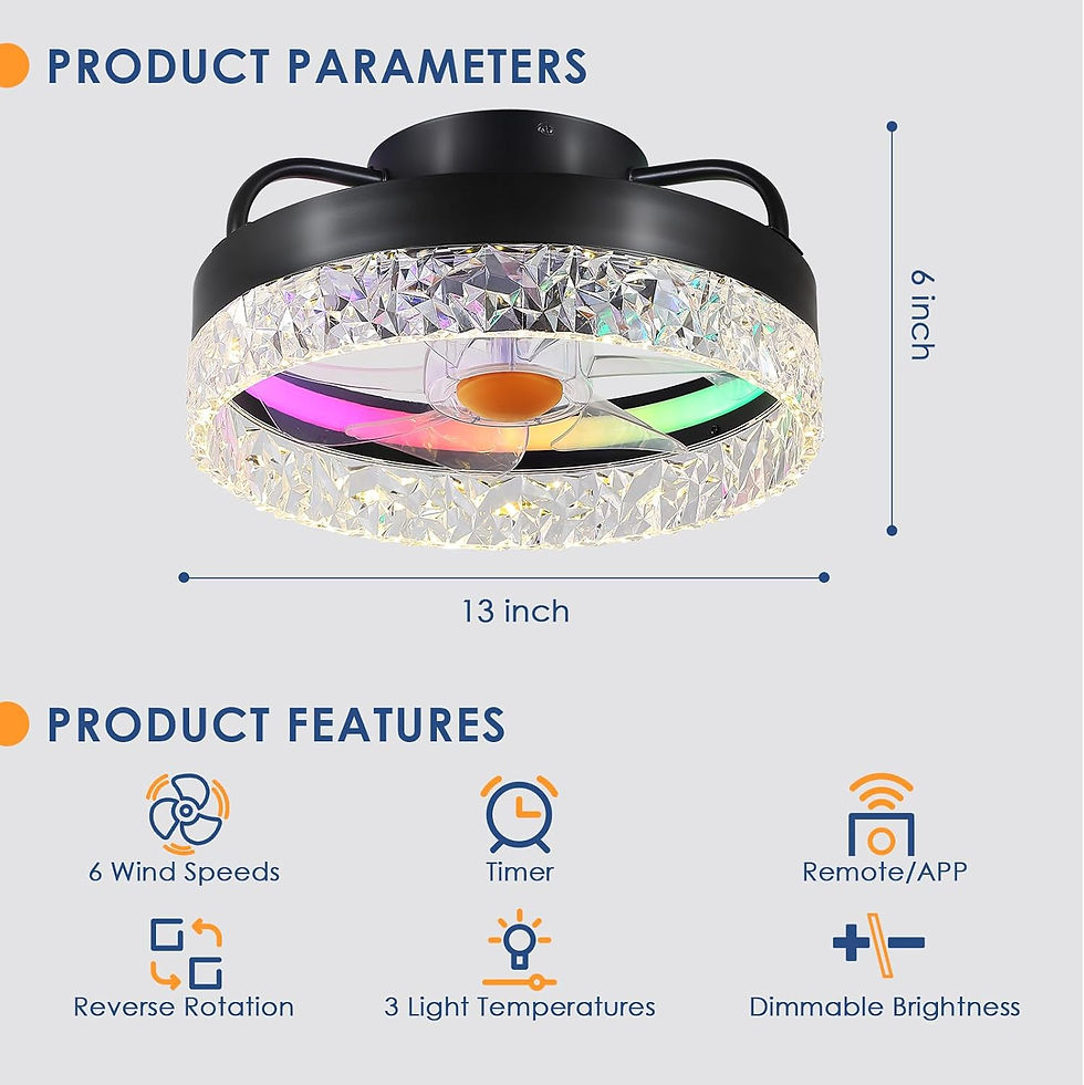 Thumbnail: 13in Flush Mount Ceiling Fan with RGB Light - Small Bladeless Ceiling Fan Light