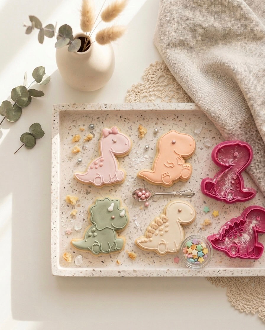 Miniatura: Set 4 Cortadores de Biscoitos Tema Dinossauro Aprox. 7cm