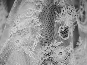 Close-up of an all over lace wedding veil showing delicate floral lace detail, featured in my lace wedding veil guide.