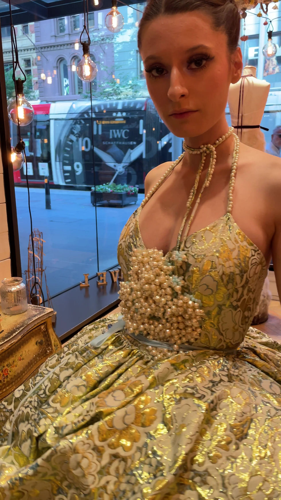 Thumbnail: Royal Blue And Gold Bouquet Flower Gown