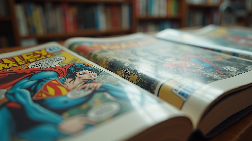 Close-up view of comic books in acid-free protective sleeves with backing boards
