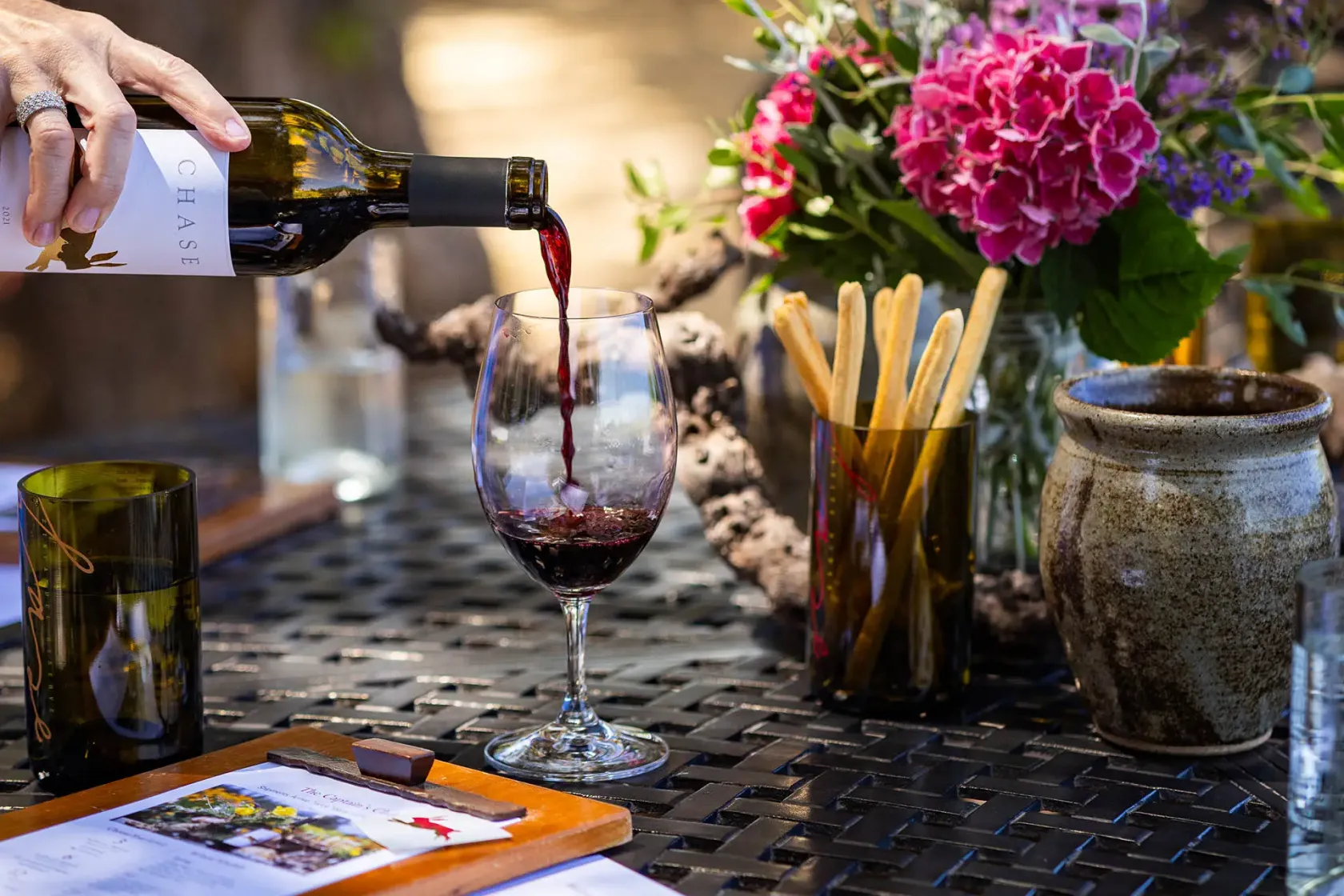Wine tasting setup at Chase Cellars