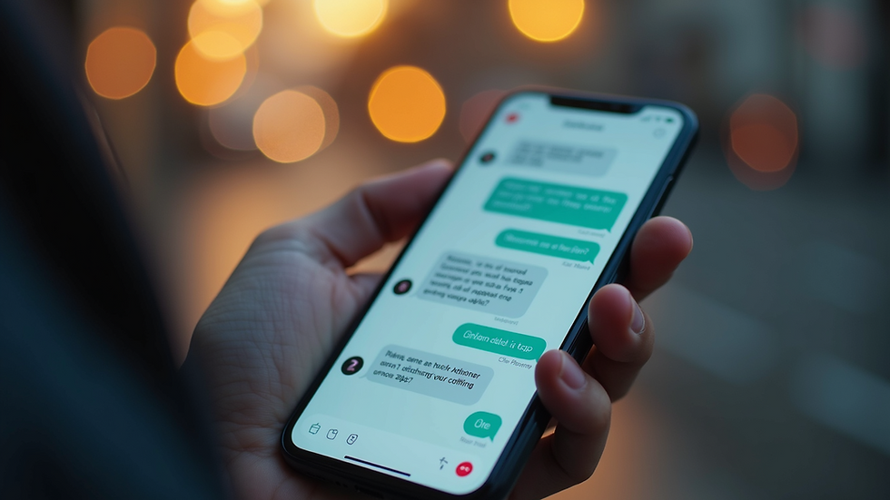 Close-up view of a smartphone showing AI-powered chatbot conversation