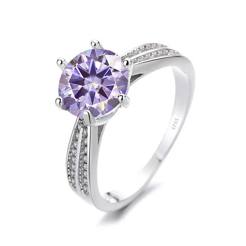 Thumbnail: JoyceJelly S925 Sterling Silver Ring with Real 6.5mm 1ct Moissanite Lab Diamond 