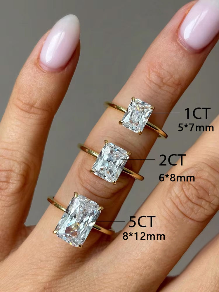 Thumbnail: 925 Sterling Silve Gorgeous Shiny 1-5CT Zircon Rectangle Ring For Women Engageme