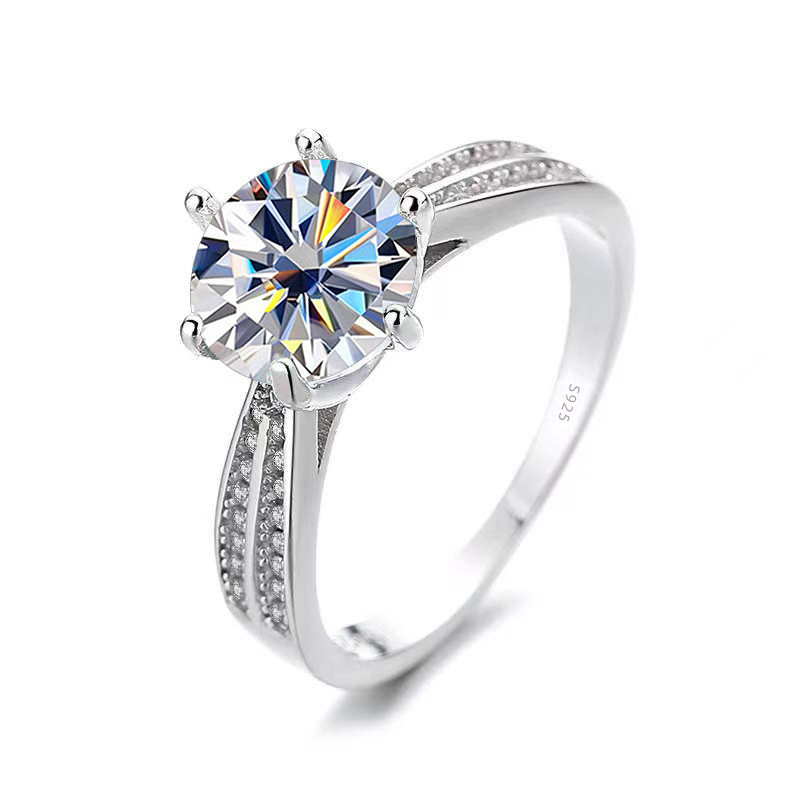 Thumbnail: JoyceJelly S925 Sterling Silver Ring with Real 6.5mm 1ct Moissanite Lab Diamond 