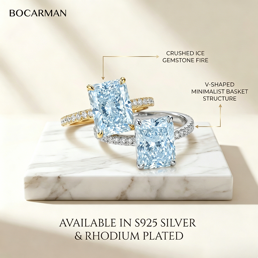 Thumbnail: S925 sterling silver Rectangular Light ice blue Zircon High-carbon diamond Good 