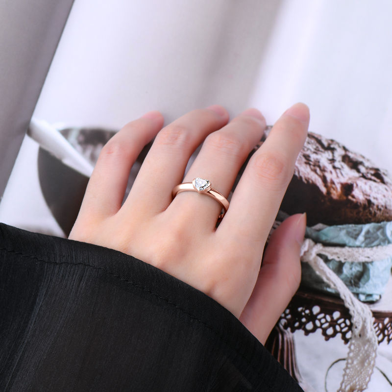 Thumbnail: Anziw Rose Gold Color 0.5ct Heart Shaped Moissanite Solitaire Engagement Ring Si