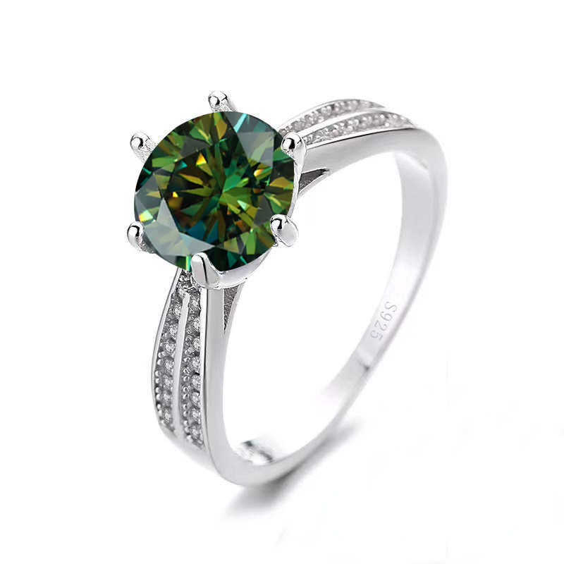 Thumbnail: JoyceJelly S925 Sterling Silver Ring with Real 6.5mm 1ct Moissanite Lab Diamond 