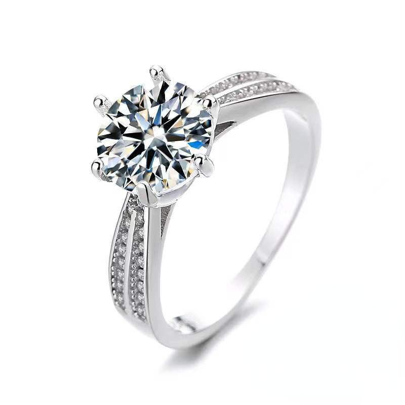 Thumbnail: JoyceJelly S925 Sterling Silver Ring with Real 6.5mm 1ct Moissanite Lab Diamond 