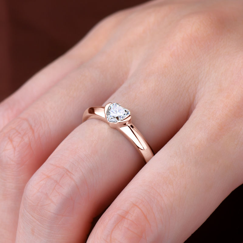 Thumbnail: Anziw Rose Gold Color 0.5ct Heart Shaped Moissanite Solitaire Engagement Ring Si