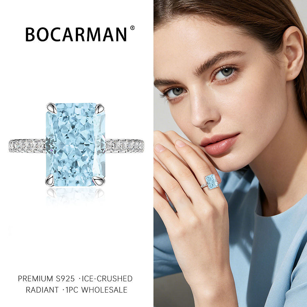 Thumbnail: S925 sterling silver Rectangular Light ice blue Zircon High-carbon diamond Good 