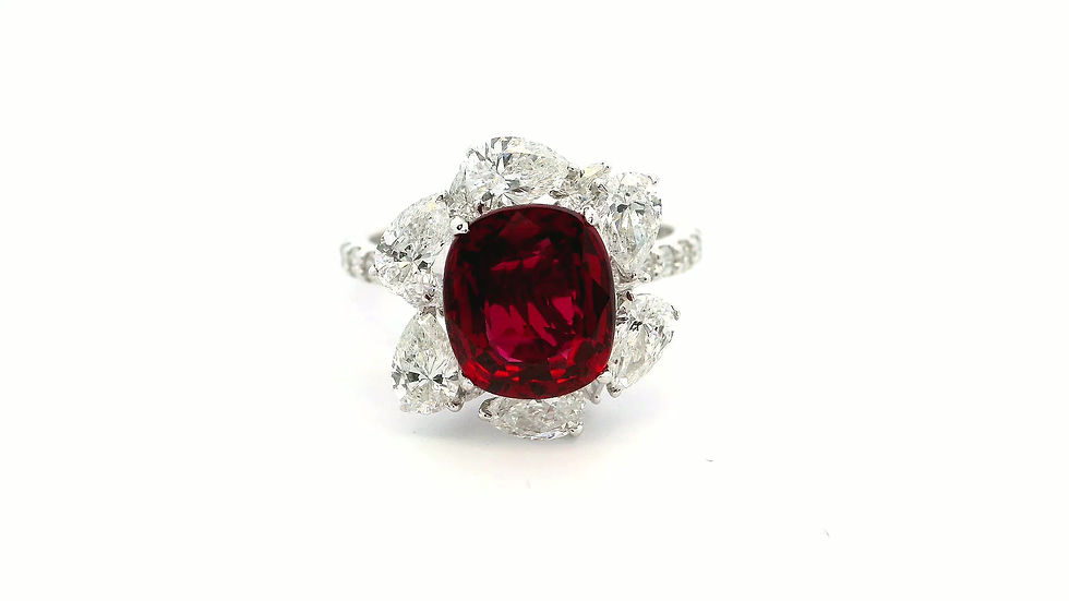 Thumbnail: Luxe Ruby Cushion Pear Halo Cocktail Ring
