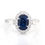 Thumbnail: Oval Sapphire & Diamond Halo Ring with Pear Stone Details
