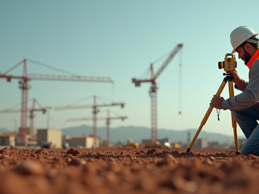 Site-survey equipment and measured plans being used to verify property conditions before final design.