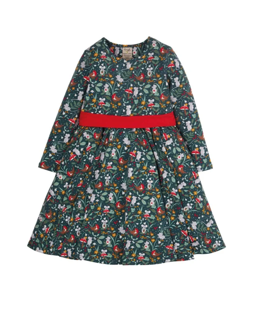 Frugi Party Skater Dress Fir Tree Festive Friends