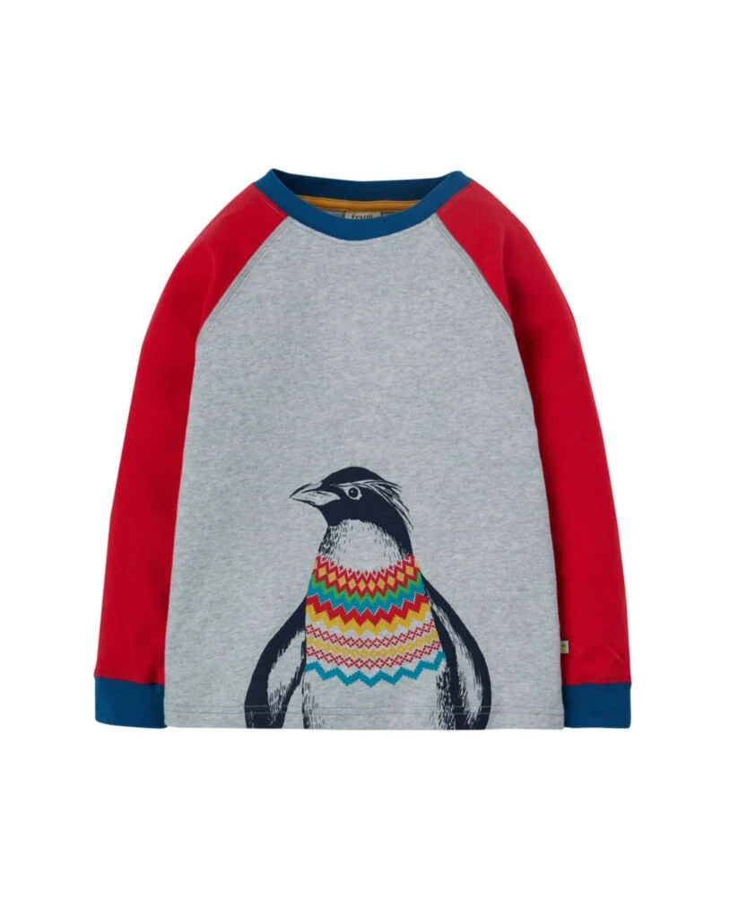 Frugi Zane Printed Top Grey Marl Penguin