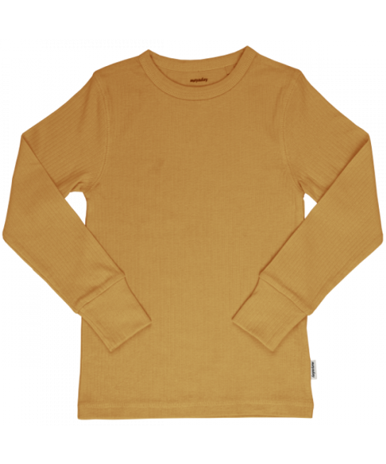 Meyadey Long Sleeve Rib Top Solid Honeycomb