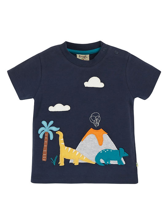 Frugi James Applique T-shirt Indigo/Dinos