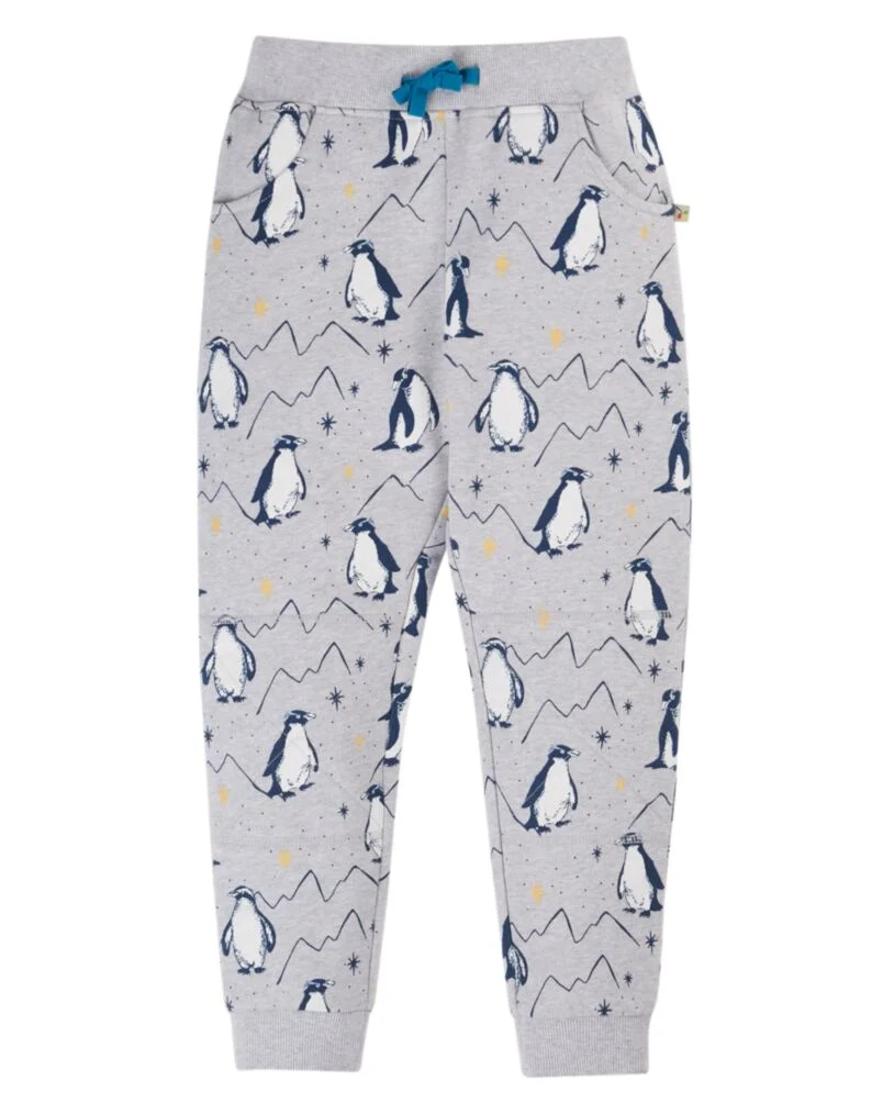 Frugi Printed Snug Joggers Grey Marl Penguins